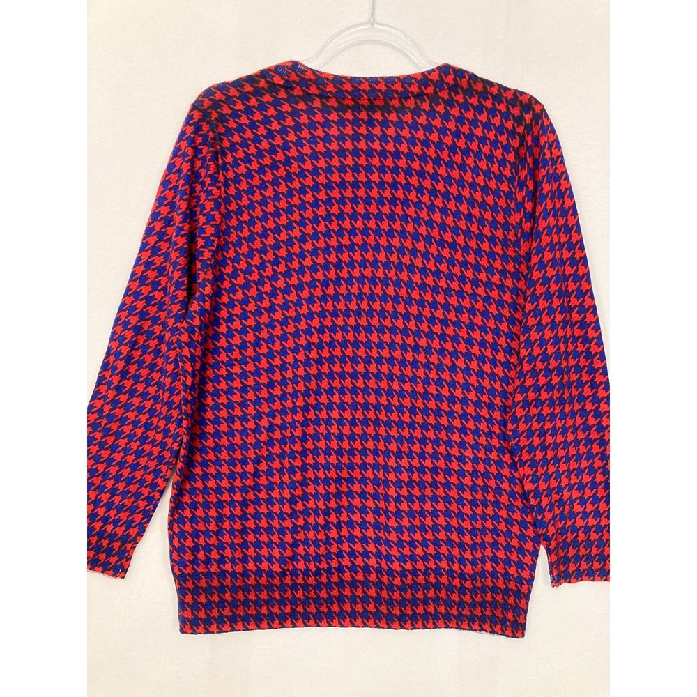 J.Crew Merino Wool Sweater XL Red Blue Houndstooth Crewneck Pullover Knit - Picture 6 of 7